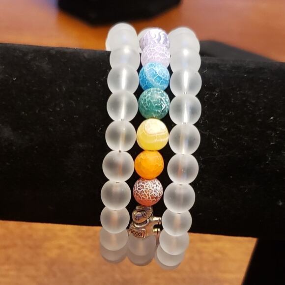 Bohemian beaded stretch bracelet assorted stones elephant charm - Picture 5 of 7